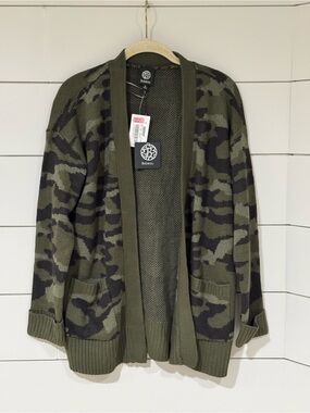 NEW Bobeau Olive Camo Open-Front Cardigan Sweater Size M